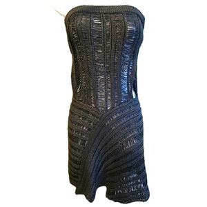 208 Beige Botany Black Strapless Knit Dress LUXE